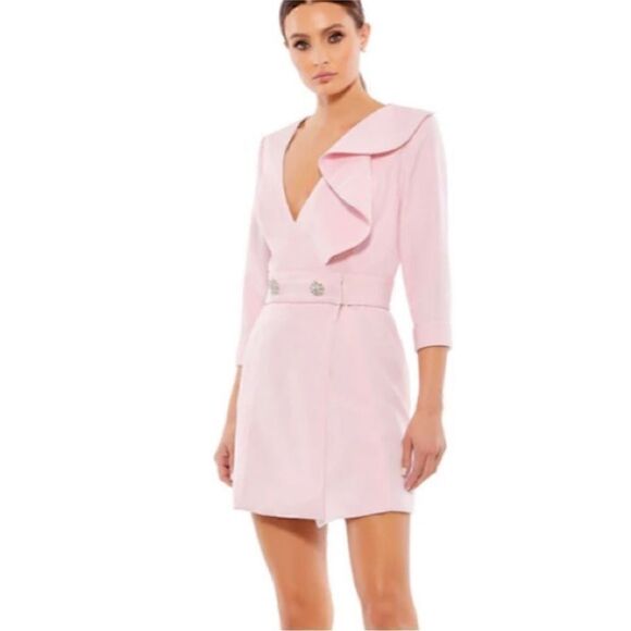 Mac Duggal 55692 Ruffled Faux Tuxedo Mini Dress - Size 10 - Picture 1 of 12